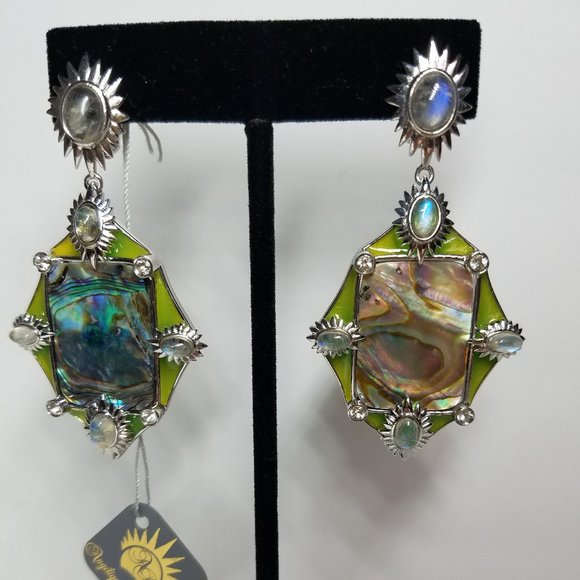 New Angelique de Paris Green Earrings with natural Stones and Mother of Pearl - Picture 7 of 12